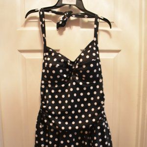 NWT Swimsuits for All black w/white polka dot halter top swimdress, size14